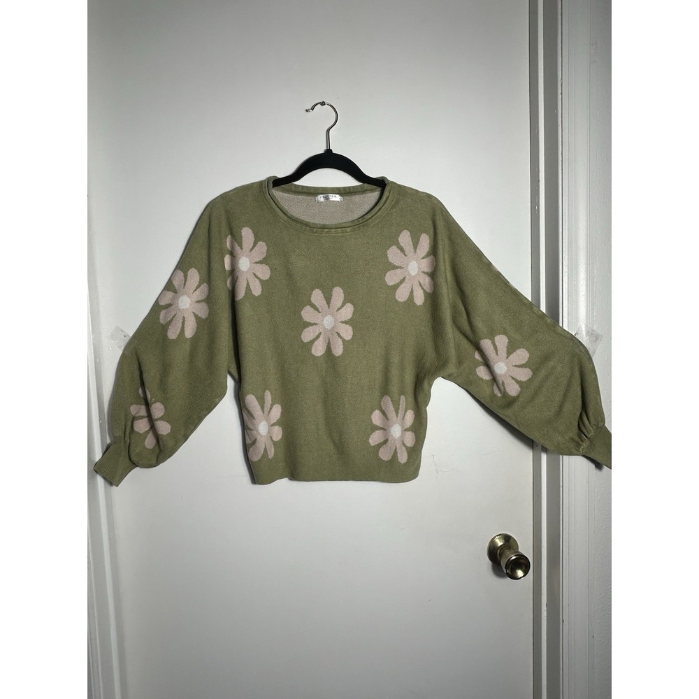 Ekouaer Women's Medium Green Floral Sweater - Soft Rayon Blend‎ - EUC